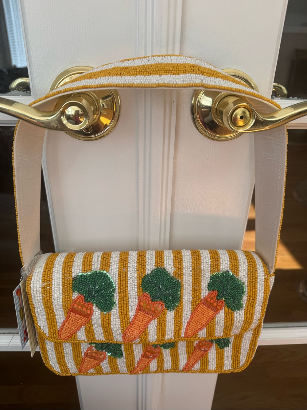 NWT Viral TikTok Beaded Carrot Stripe Crossbody Bag - Orange and White